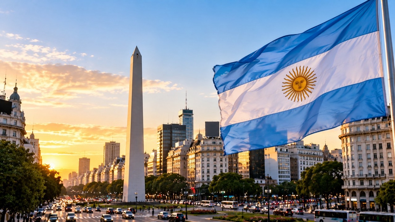 アルゼンチン国旗とブエノスアイレスを題材にしたイメージ