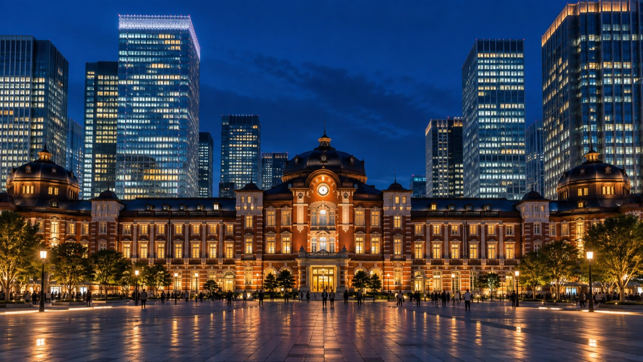東京駅丸の内駅舎の夜景のイメージ
