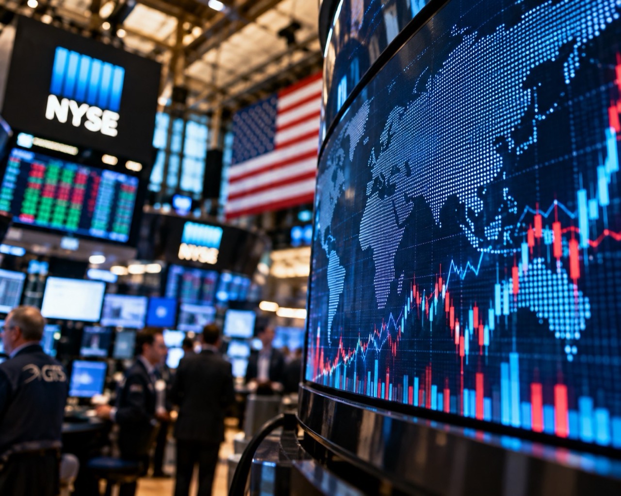 米国株式市場の上昇を題材にしたイメージ。画面のチャートは実際の相場ではない