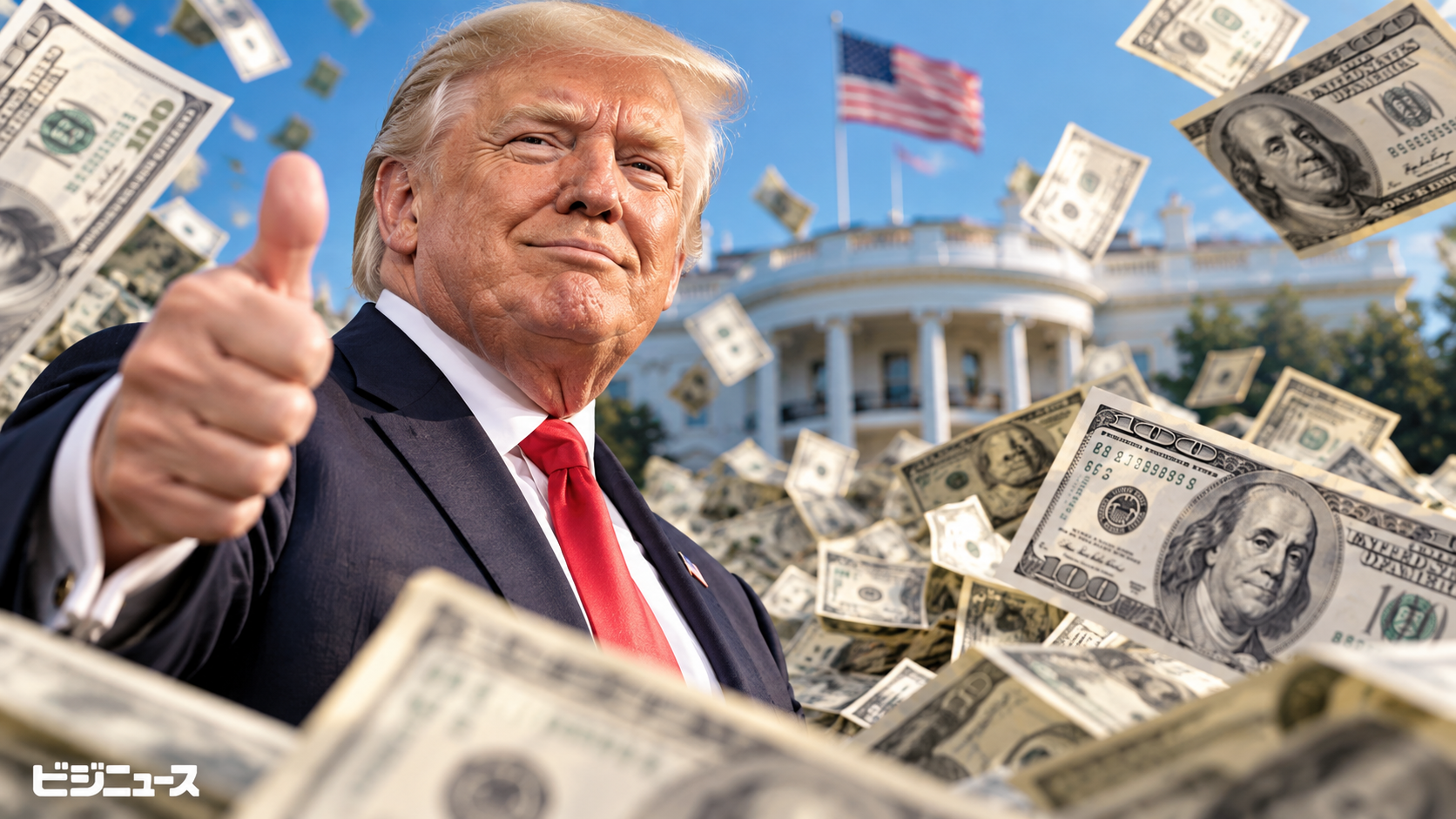 トランプ氏とドル紙幣を題材にしたイメージ