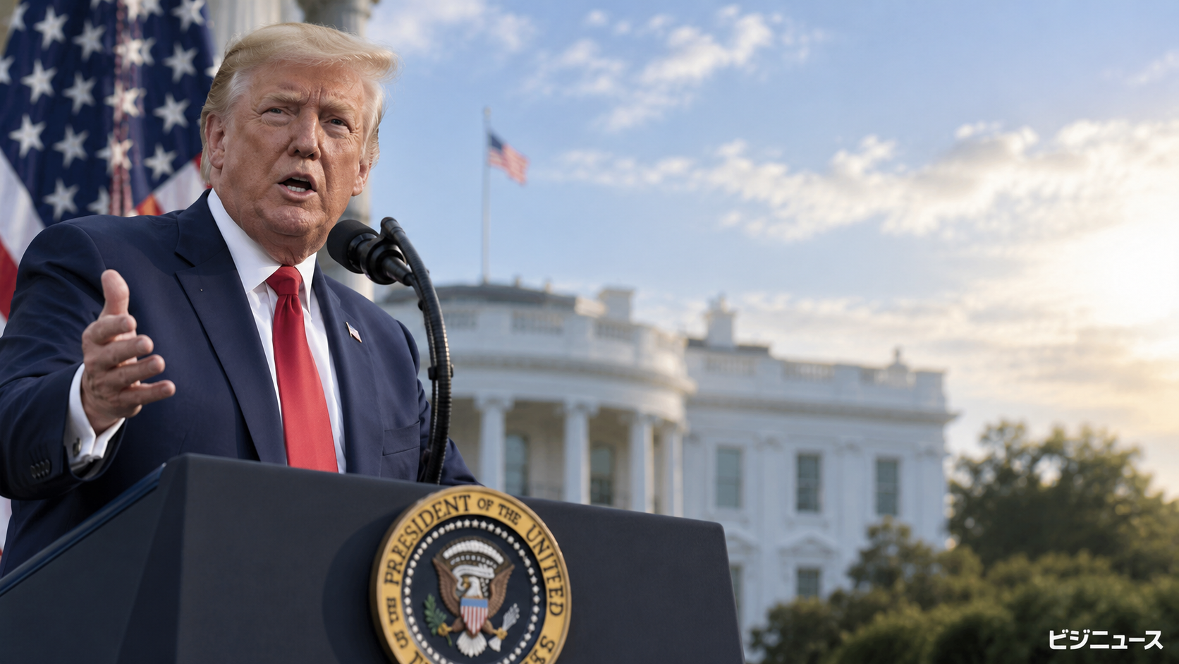 トランプ氏とホワイトハウスを題材にしたイメージ