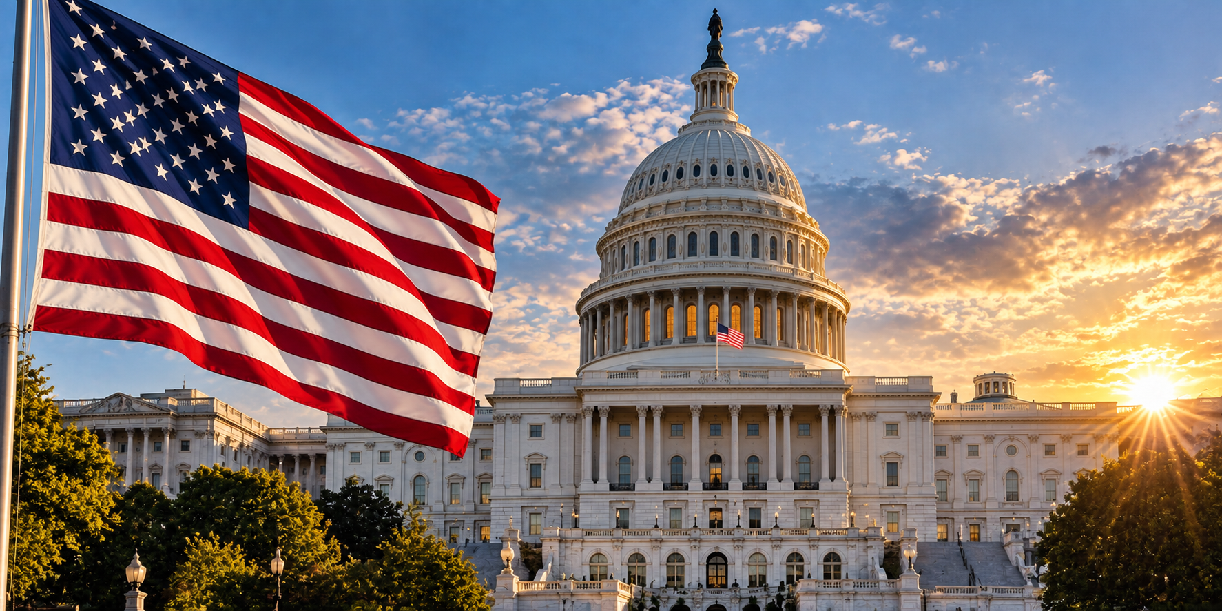 米国旗と連邦議会議事堂のイメージ