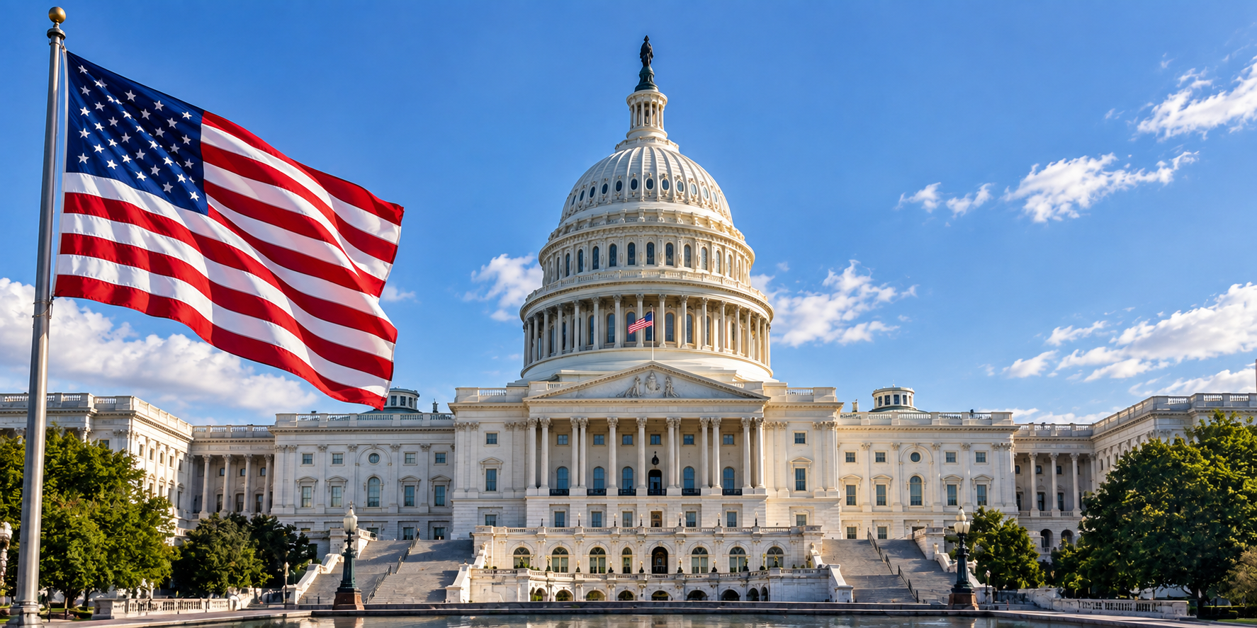 米国の連邦議会議事堂と青空のイメージ