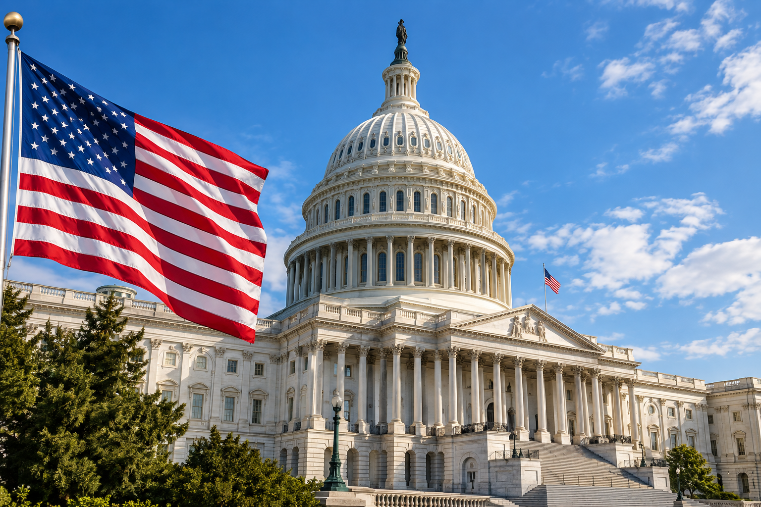 米国旗と連邦議会議事堂のイメージ